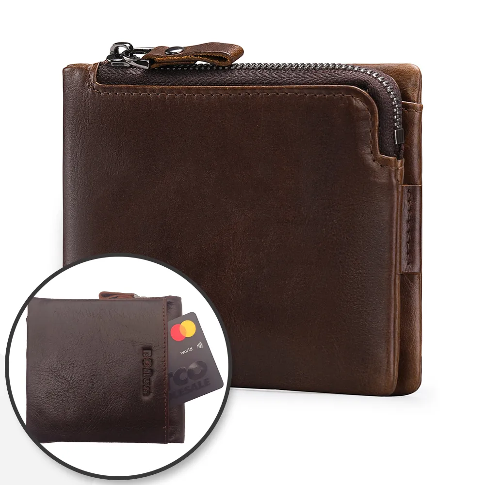 【BONum 博紐】RFID防盜油蠟皮真皮皮夾附壓釦零錢包 歷史價格詳細信息