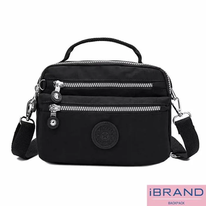 iBrand 輕盈防潑水雙拉鍊撞色手提側斜背包 -黑色 MDS-8642 歷史價格詳細信息