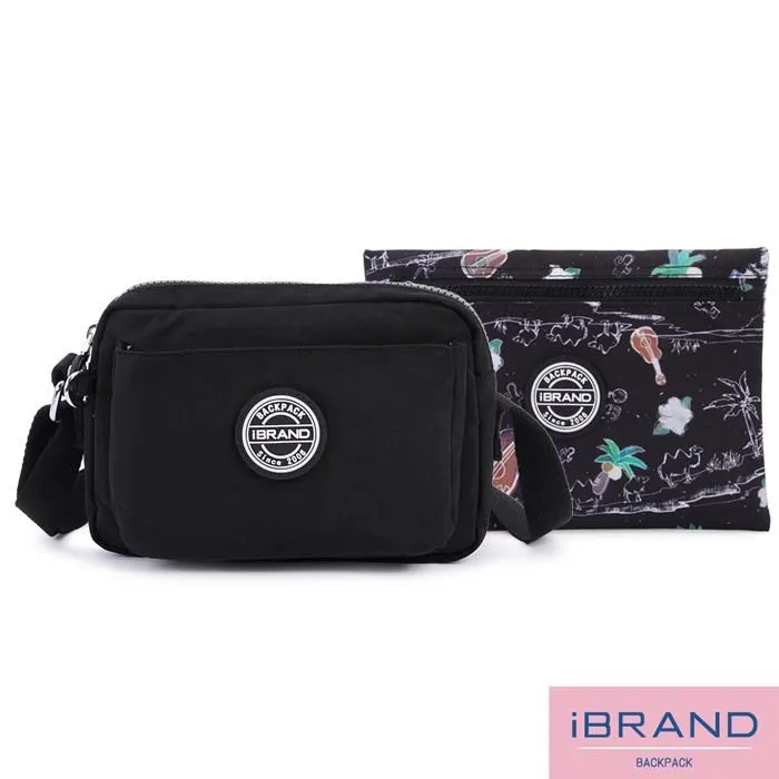 iBrand斜背包 輕盈防潑水雙口袋斜側背包-自信黑 歷史價格詳細信息