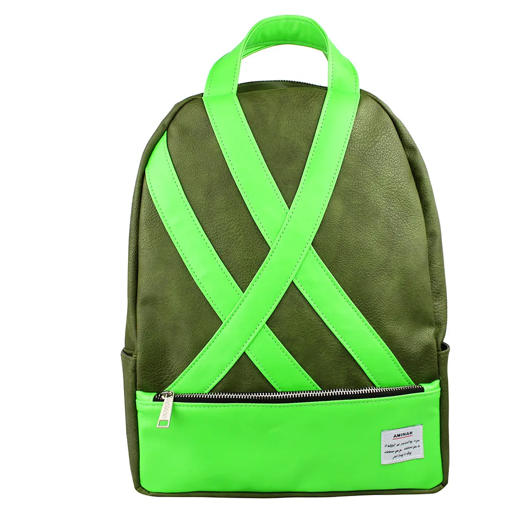 AMINAH-螢光黃尼龍後背包-黑色 歷史價格詳細信息