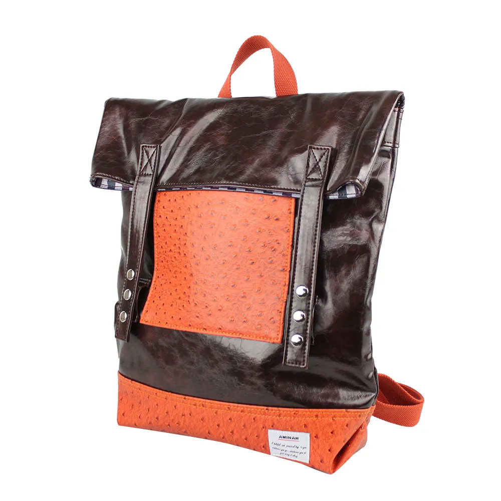 AMINAH-咖啡閃亮鏡面後背包 歷史價格詳細信息