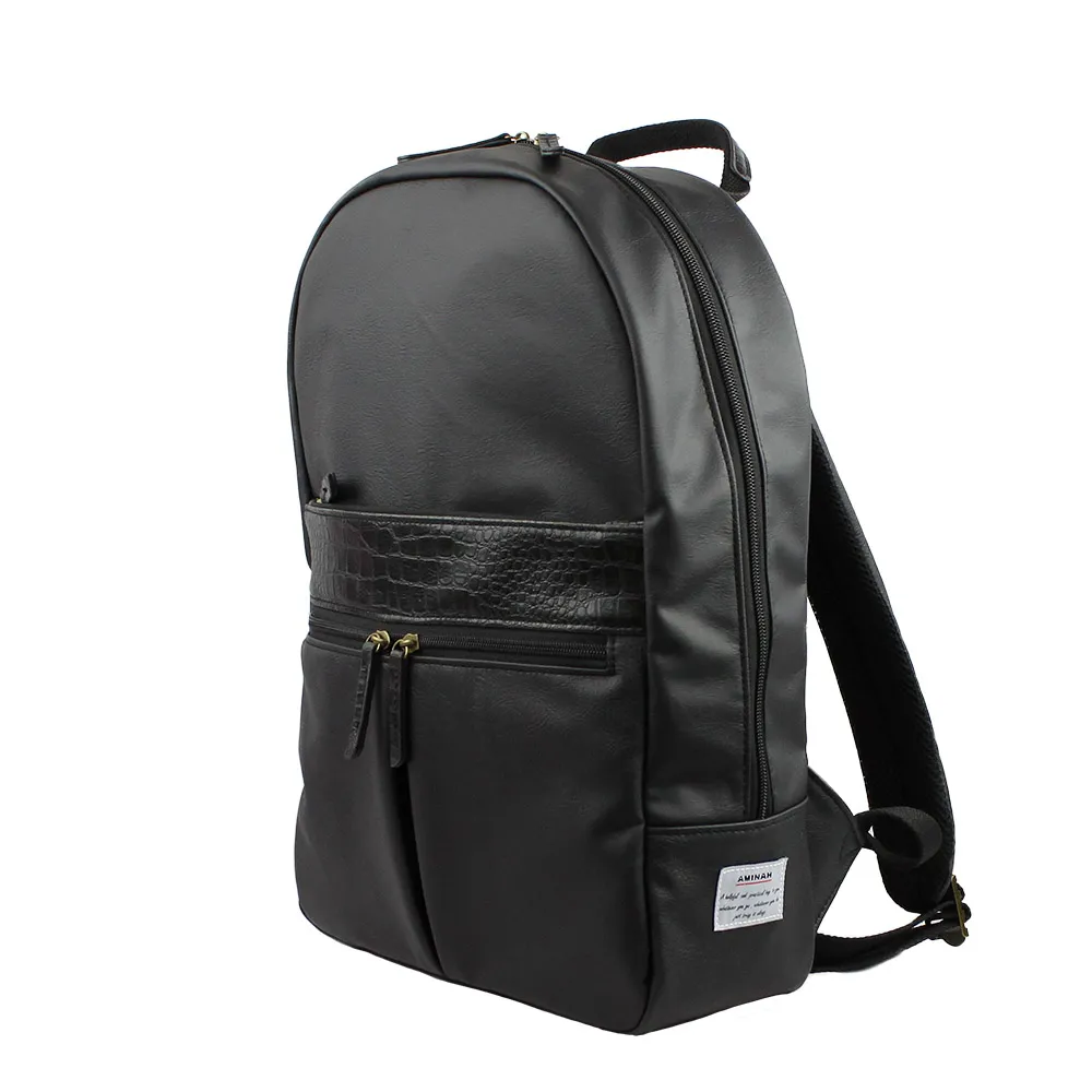 AMINAH-黑色皮革方形後背包(III) 歷史價格詳細信息