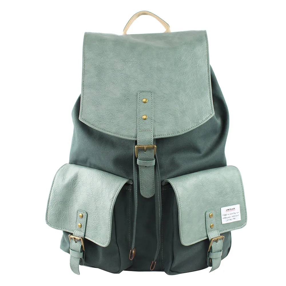 AMINAH-墨綠帆布後背包 歷史價格詳細信息