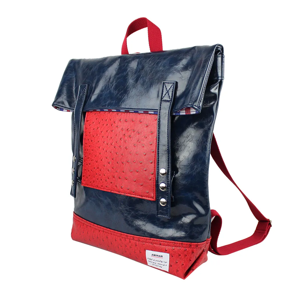 AMINAH-深藍拼色皮革後背包 歷史價格詳細信息