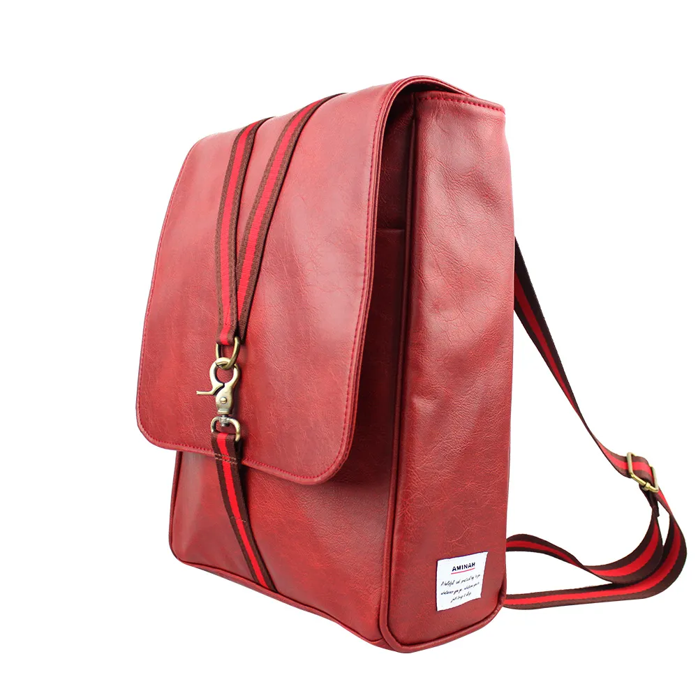 AMINAH-深棕光澤感皮革後背包 歷史價格詳細信息