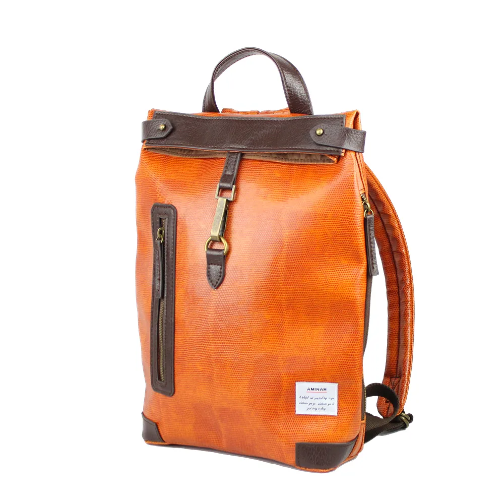 AMINAH-橘色帆布後背包 歷史價格詳細信息