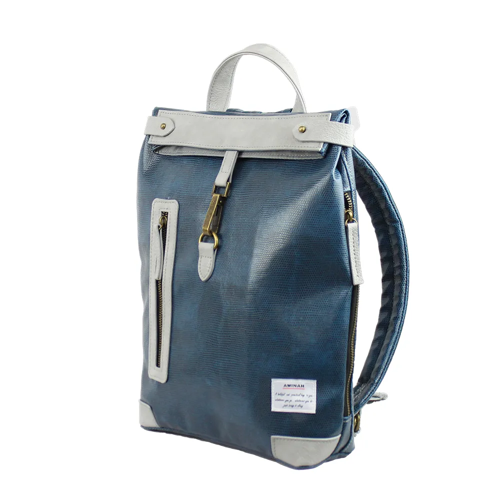 AMINAH-深藍拼色皮革後背包 歷史價格詳細信息