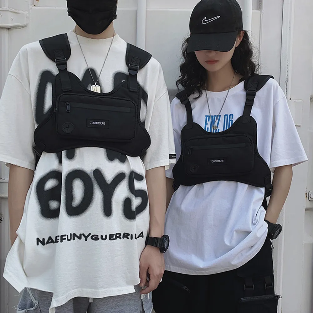 多功能戰術機能馬甲包男騎行背心包日系多口袋工裝嘻哈胸前包 歷史價格詳細信息