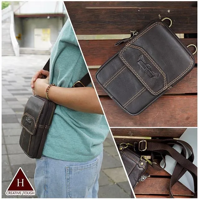 【H-CT】多層皮革真皮斜背手機腰包-深啡(腰間包 側背包 手機包 皮革/RR210) 歷史價格詳細信息