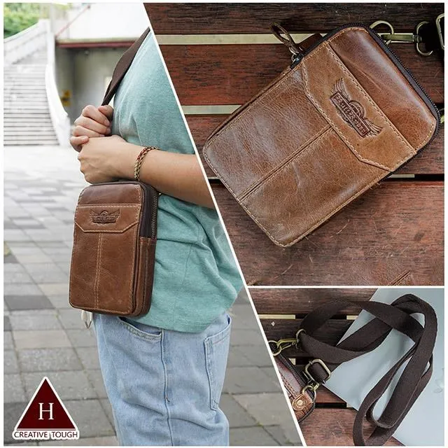 【H-CT】多層皮革真皮斜背手機腰包-深啡(腰間包 側背包 手機包 皮革/RR210) 歷史價格詳細信息