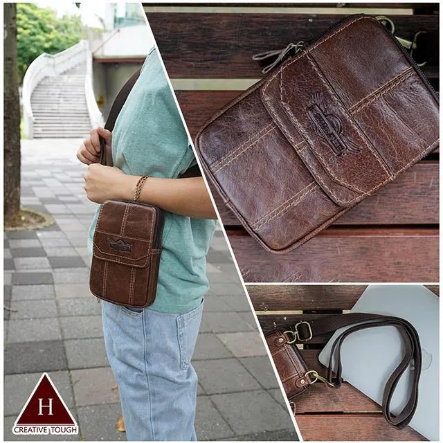 【H-CT】多層皮革真皮斜背手機腰包-深啡(腰間包 側背包 手機包 皮革/RR210) 歷史價格詳細信息