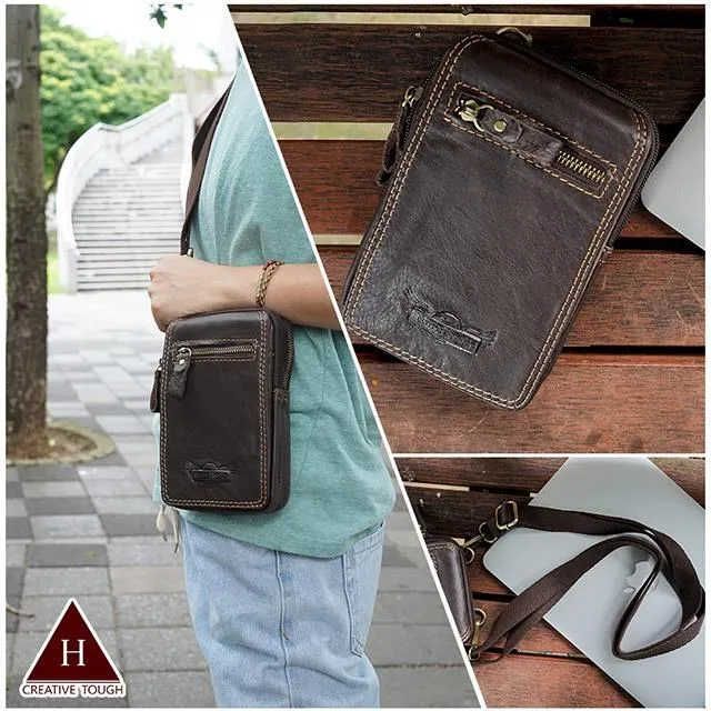 【H-CT】多層皮革真皮斜背手機腰包-深啡(腰間包 側背包 手機包 皮革/RR210) 歷史價格詳細信息