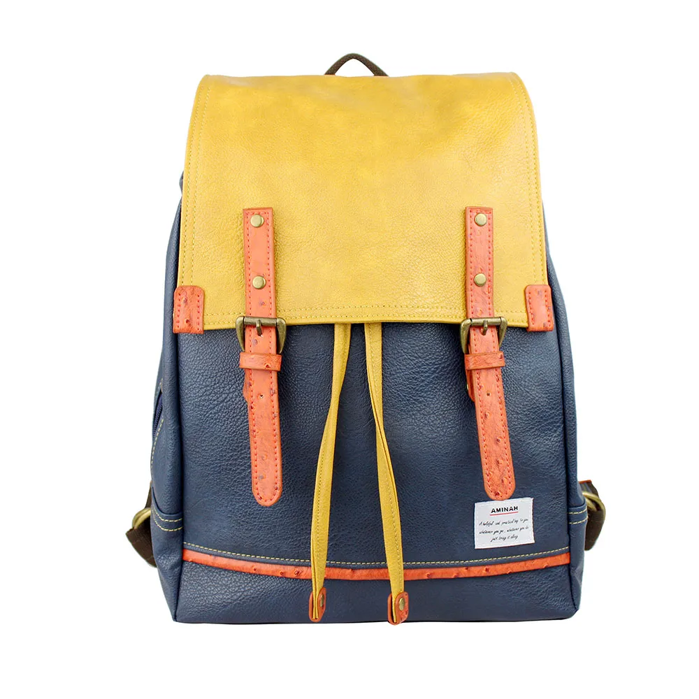 AMINAH-綠色拼色皮革後背包 歷史價格詳細信息