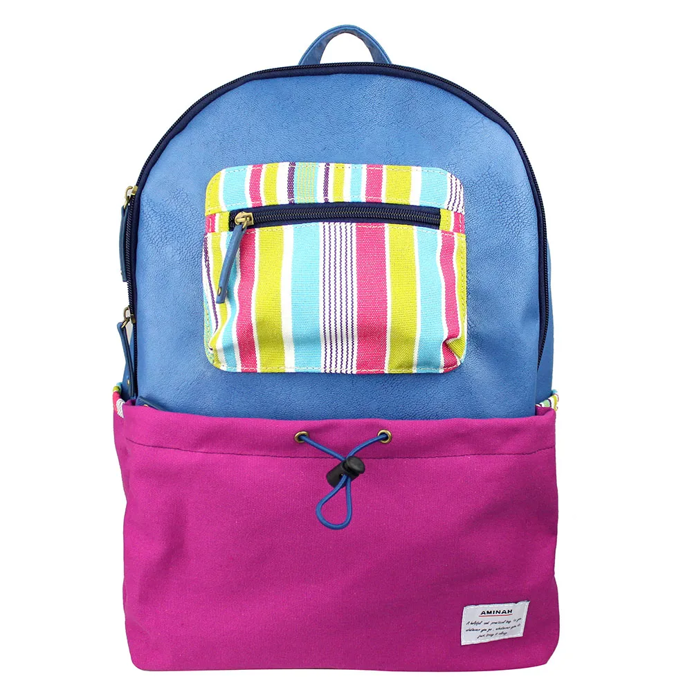 AMINAH-綠色拼色皮革後背包 歷史價格詳細信息