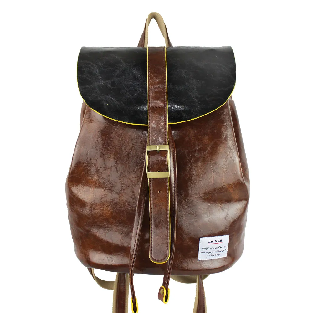 AMINAH-深棕光澤感皮革後背包 歷史價格詳細信息