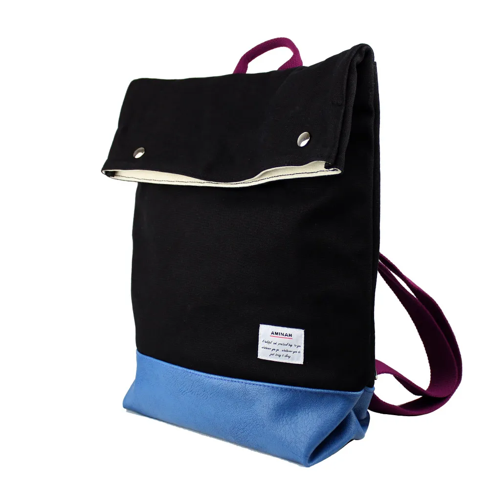 AMINAH-黑色帆布後背包 歷史價格詳細信息