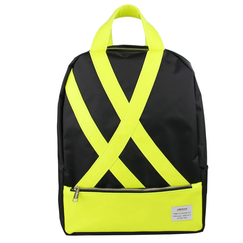 AMINAH-黑色光澤感皮革後背包 歷史價格詳細信息