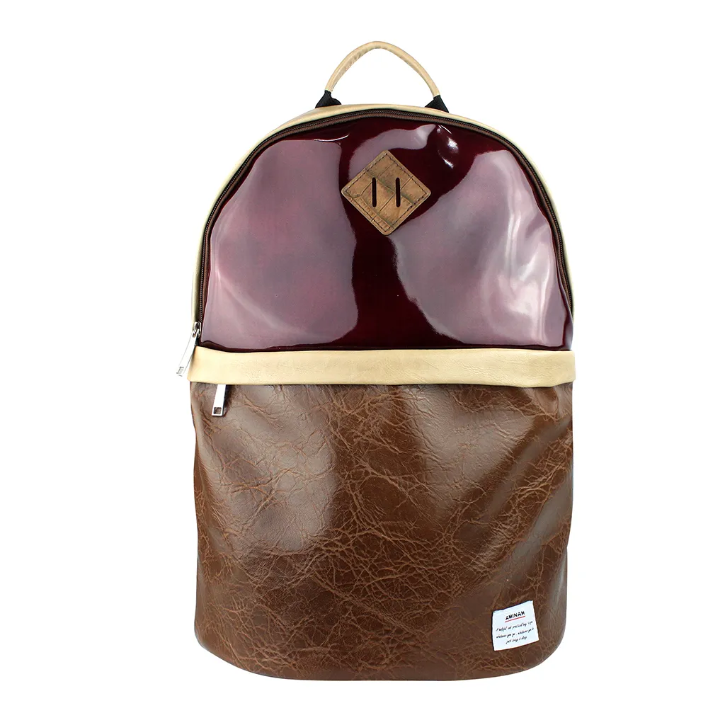 AMINAH-酒紅閃亮鏡面後背包 歷史價格詳細信息