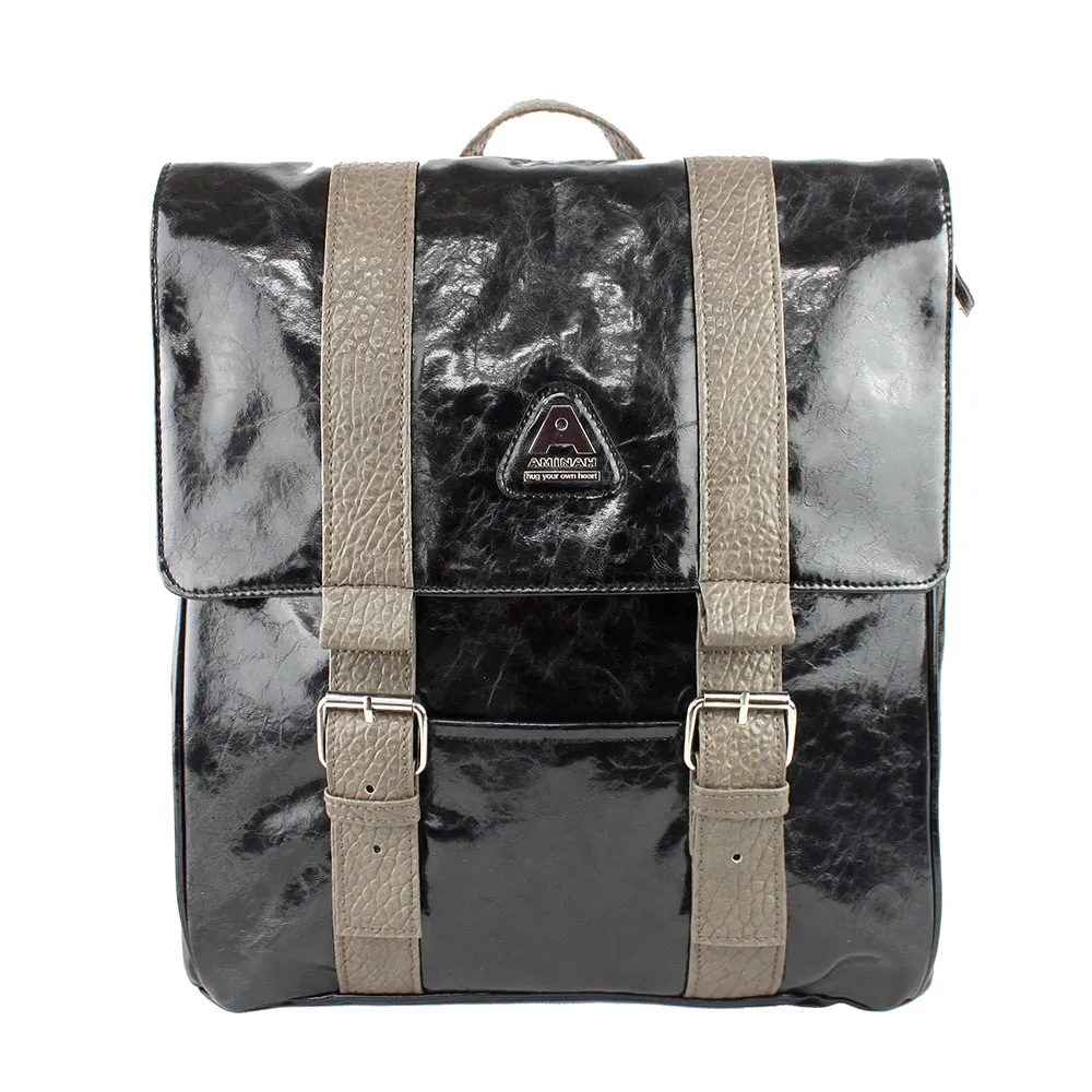 AMINAH-黑色皮革方形後背包(III) 歷史價格詳細信息