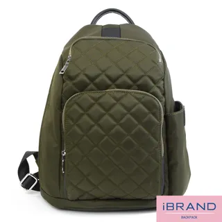 iBrand後背包 率性菱格紋後開式防盜尼龍後背包(M)-軍綠色 歷史價格詳細信息