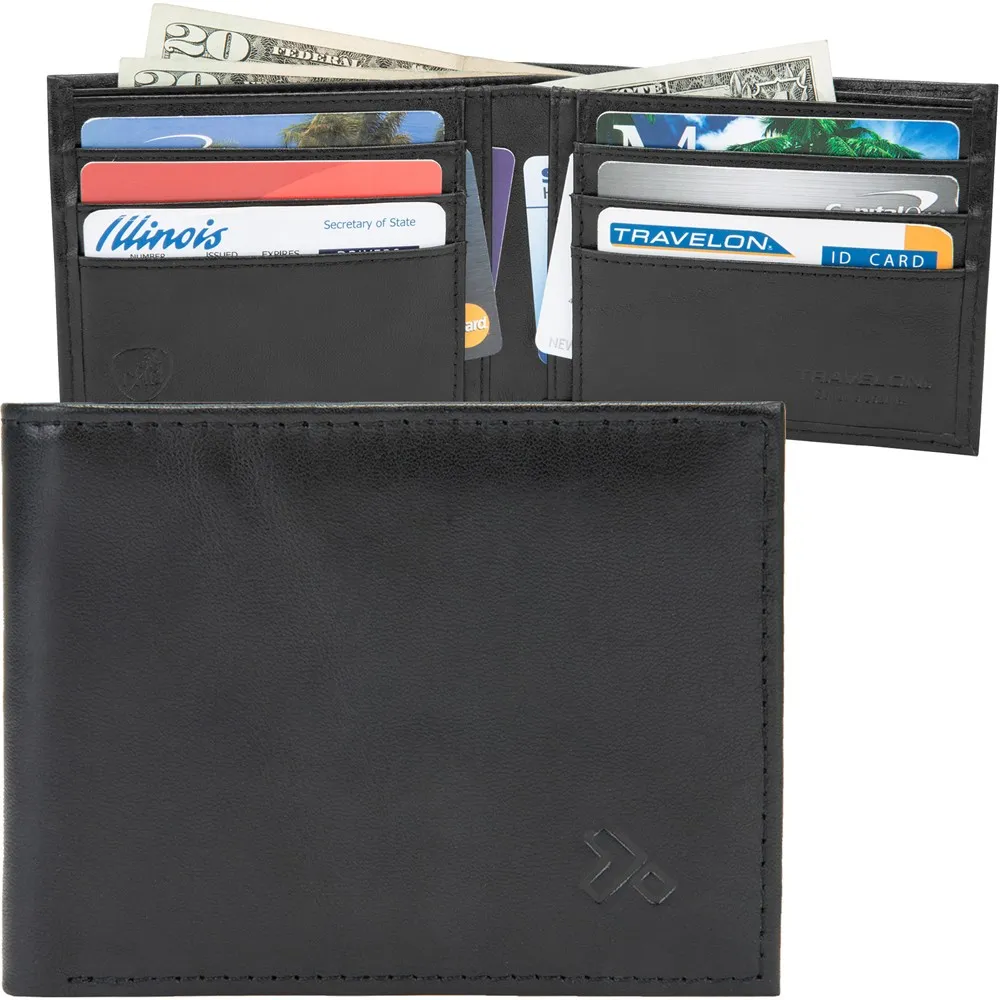 TRAVELON RFID真皮單鈔票層三折短夾(黑) 歷史價格詳細信息