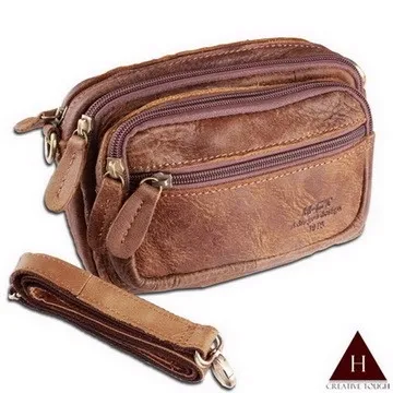 【H-CT】多夾層方型拉鍊真皮工作腰包-淺棕(RJ303) 歷史價格詳細信息