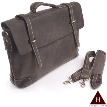 【H-CT】瘋馬皮灰綠手提斜背真皮公事包(2932-Z) 歷史價格詳細信息