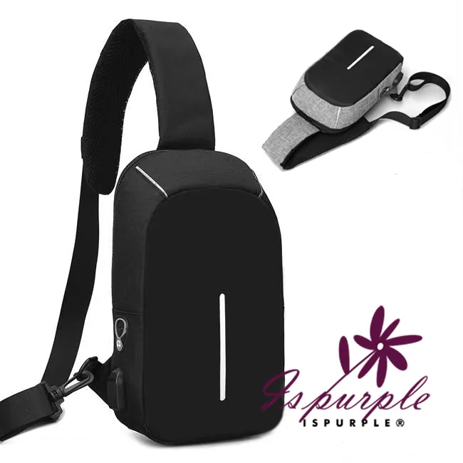 【iSPurple】撞色線條＊帆布男性斜垮單肩包/黑 歷史價格詳細信息