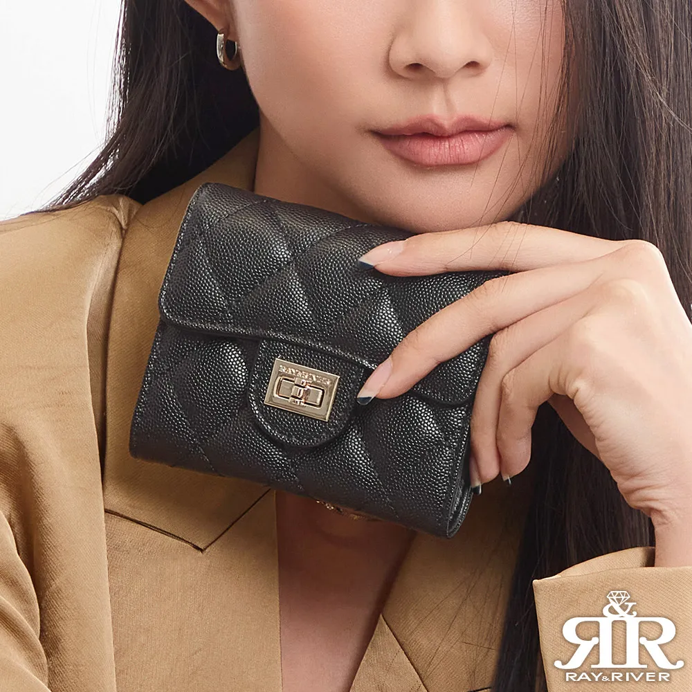 2R 芬芳牛皮Caviar菱格翻蓋斜背長夾 名媛黑 歷史價格詳細信息