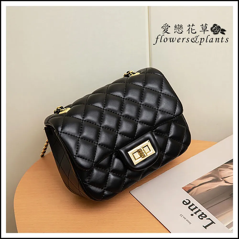 小香風黑色菱格包 單肩包 斜挎包 鏈條包 質感百搭女生小包包 單肩 斜挎 手拿 女包-予你優選 歷史價格詳細信息