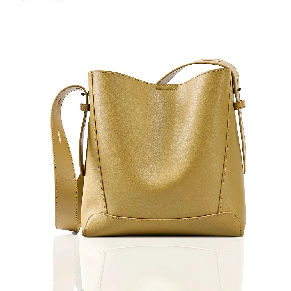 Ikary 伊卡柔-真牛皮復古皮革大容量簡約通勤水桶包/肩背/斜背兩用包773 歷史價格詳細信息