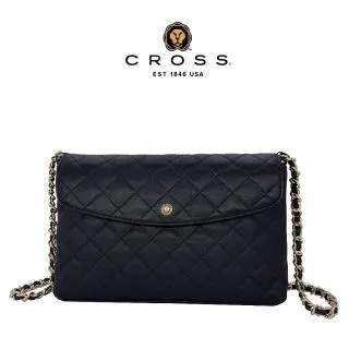 【CROSS】限量1折 頂級小牛皮菱格紋金鍊手提肩背包 全新專櫃展示品(黑色) 歷史價格詳細信息