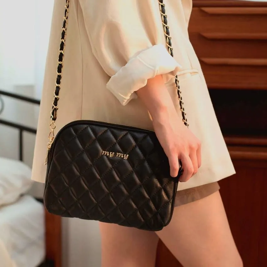 MYMY 菱格小箱包 淺米白(低調奢華/羊皮/小香風/菱格/側背/斜背) 歷史價格詳細信息
