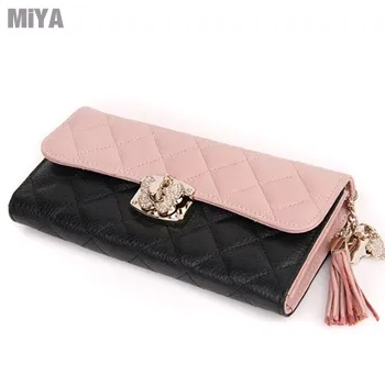 義大利真皮流蘇菱格紋女用皮夾長夾手拿包(牛皮) 粉紅桃玫紅淡藍黑色 歷史價格詳細信息