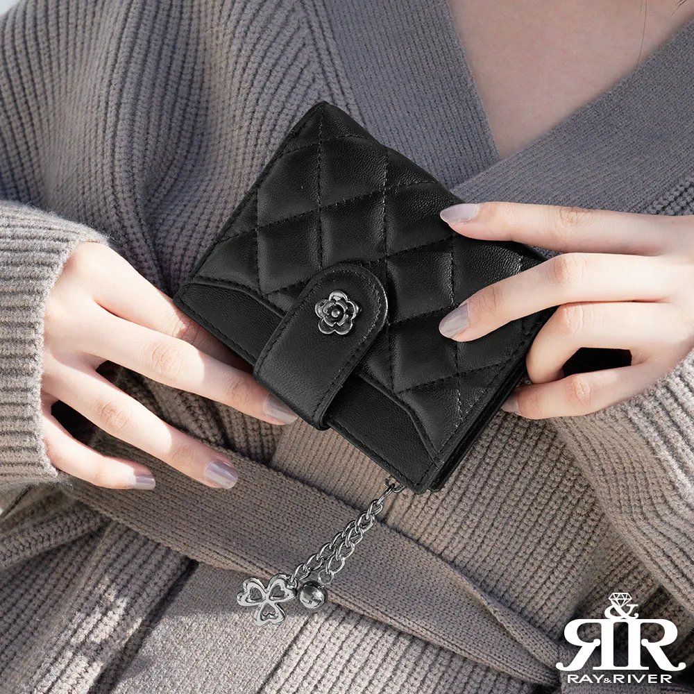 2R 綿霜羊皮 Kerry 菱格風琴卡片短夾 經典黑 歷史價格詳細信息