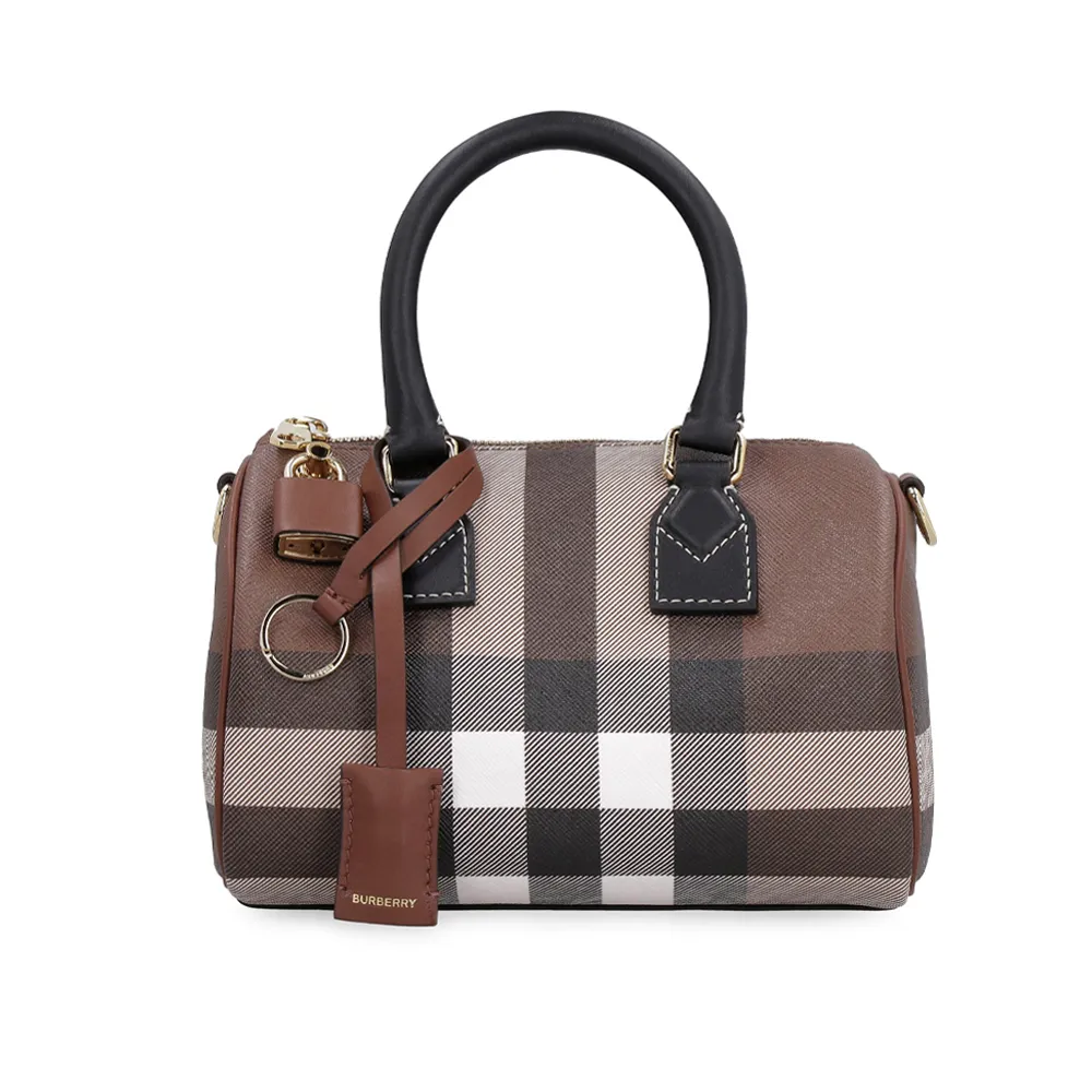 BURBERRY 經典格紋皮革肩背/托特包(暗樺木棕色) 歷史價格詳細信息