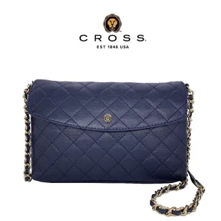 【CROSS】限量1折 頂級小牛皮菱格紋金鍊手提肩背包 全新專櫃展示品(黑色) 歷史價格詳細信息