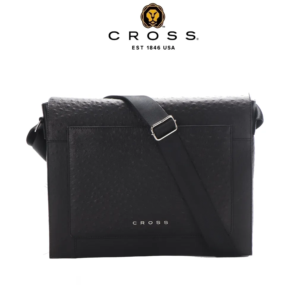 CROSS 頂級NAPPA小牛皮鴕鳥紋側背/斜背包 限量1折 全新專櫃展示品 (黑色) 歷史價格詳細信息