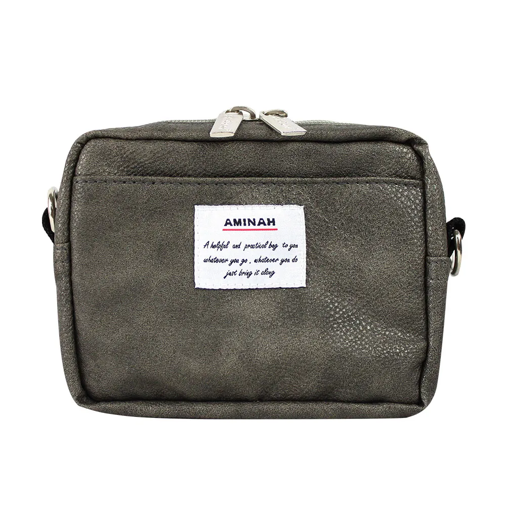 AMINAH-黑灰色腰帶式背包 歷史價格詳細信息