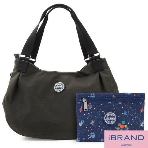 iBrand側背包 輕盈防潑水大容量彎月側背包-墨軍綠 歷史價格詳細信息