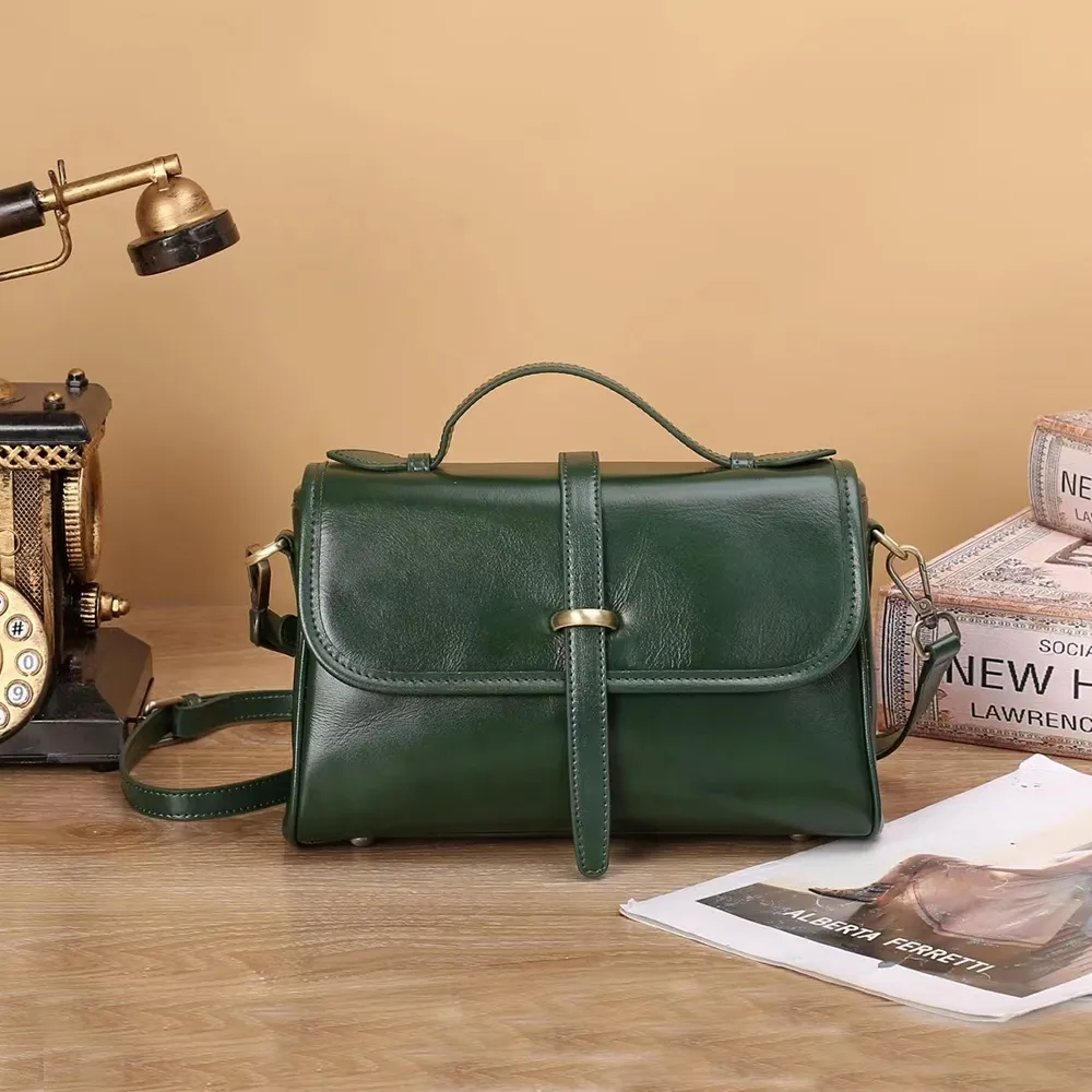 【伊卡柔Ikary】劍橋郵差包頭層植鞣牛皮新款女包(9257日落黃) 歷史價格詳細信息