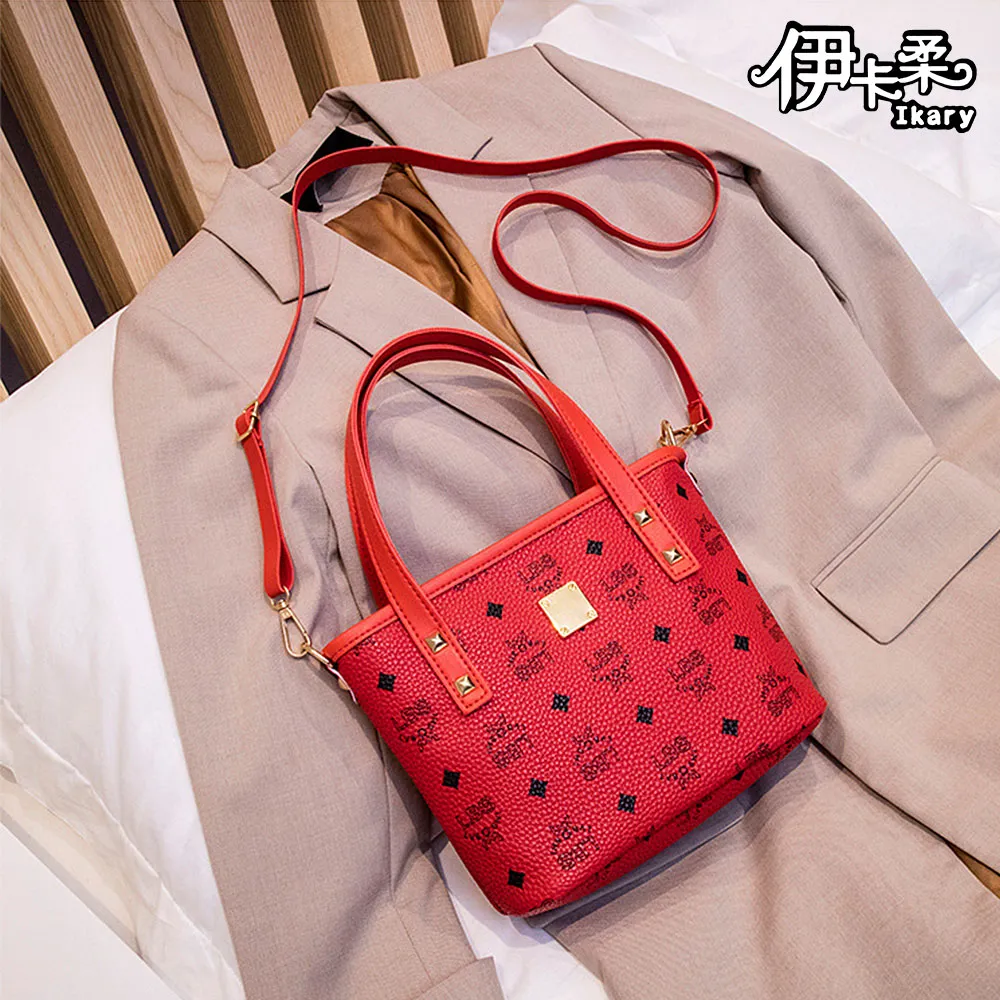 伊卡柔Ikary-印花撞色不修邊背帶肩背大容量通勤休閒托特包C011杏咖 歷史價格詳細信息