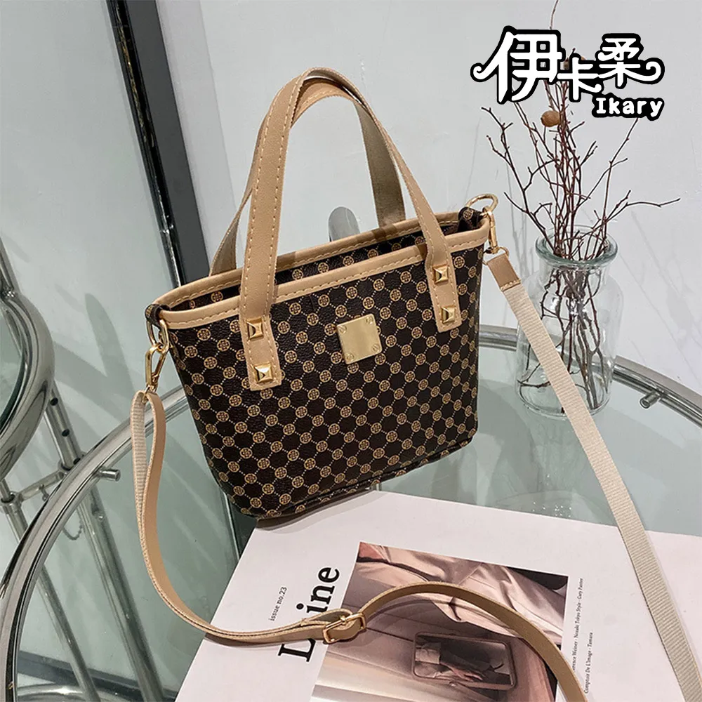 伊卡柔Ikary-質感V字壓紋簡約托特包附小零錢包N103淺棕 歷史價格詳細信息