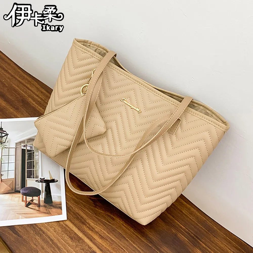 伊卡柔Ikary-質感V字壓紋簡約托特包附小零錢包N103淺棕 歷史價格詳細信息