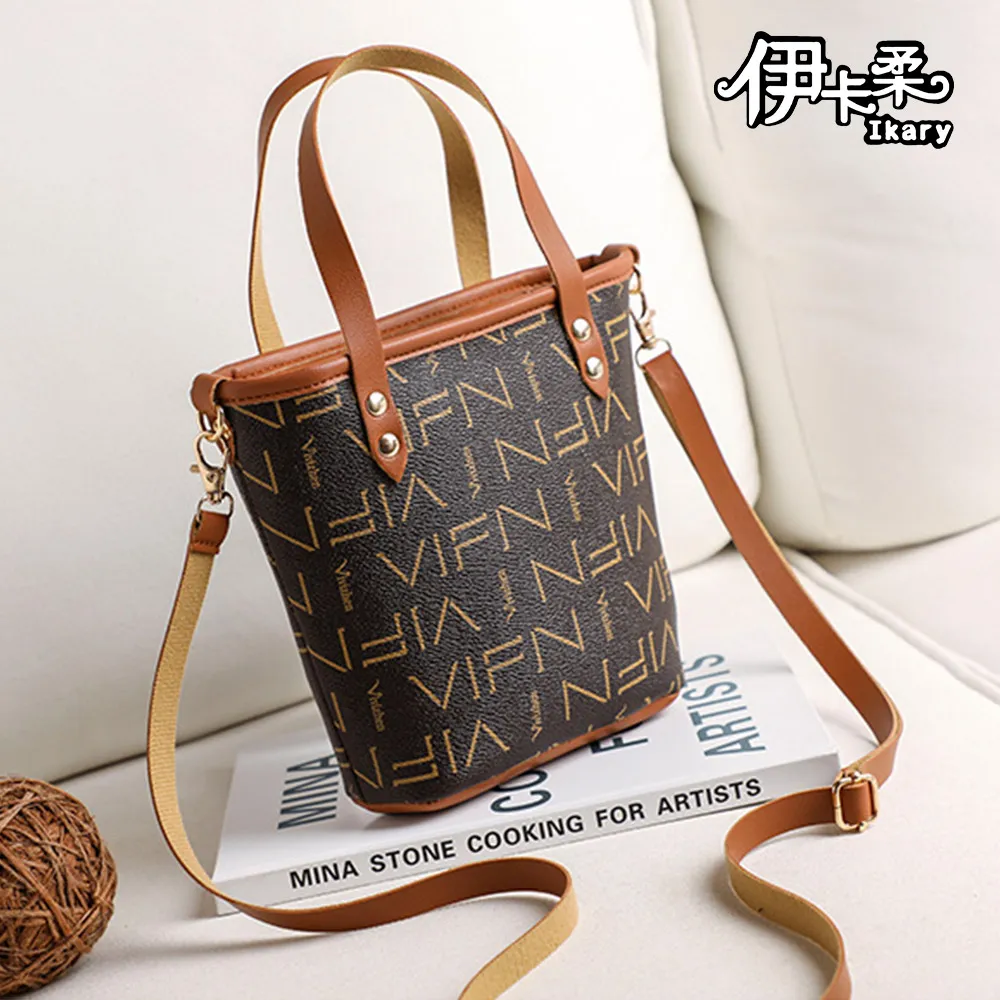 【伊卡柔Ikary】時尚高級感百搭撞色真皮水桶包(9816米白) 歷史價格詳細信息