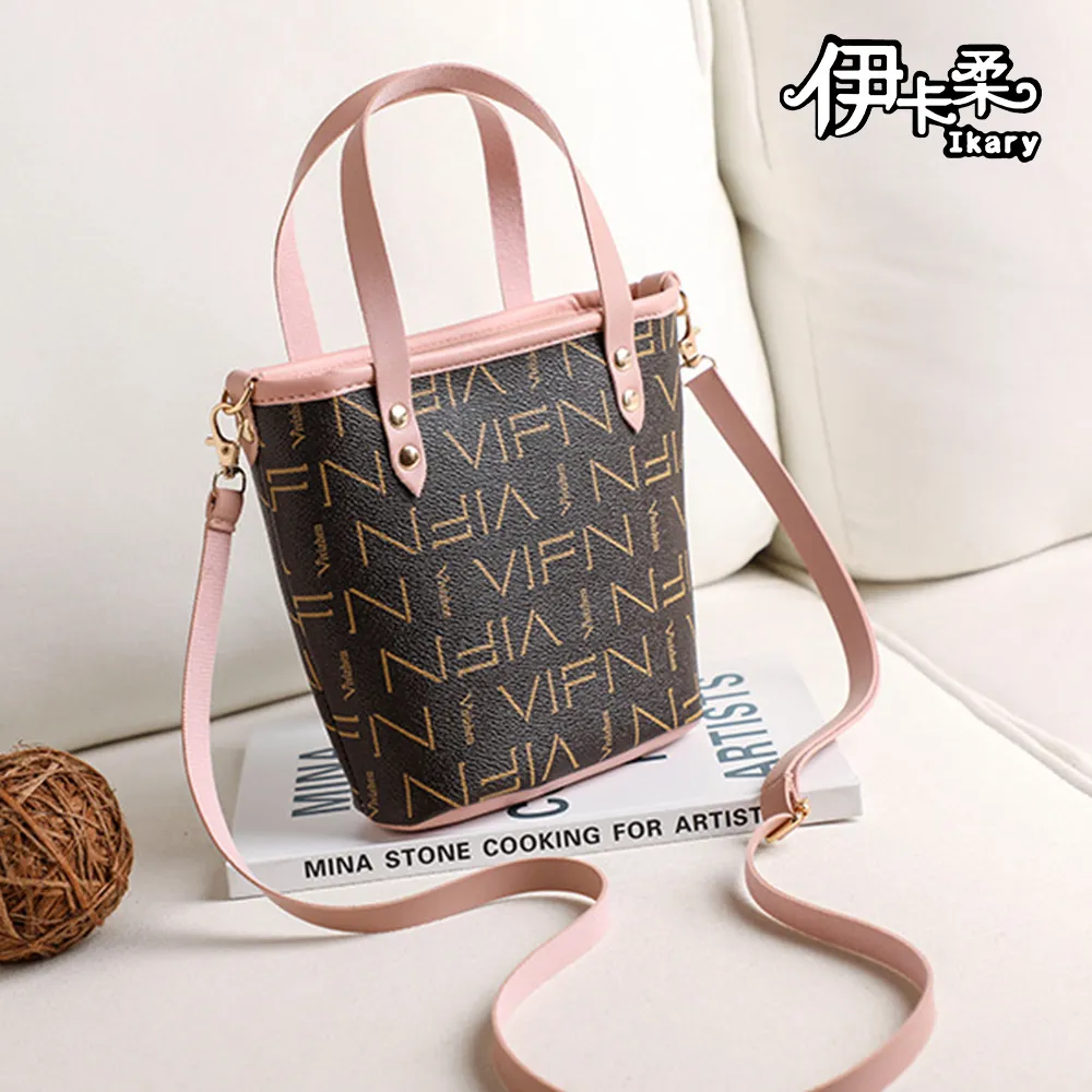 【伊卡柔Ikary】時尚高級感百搭撞色真皮水桶包(9816米白) 歷史價格詳細信息