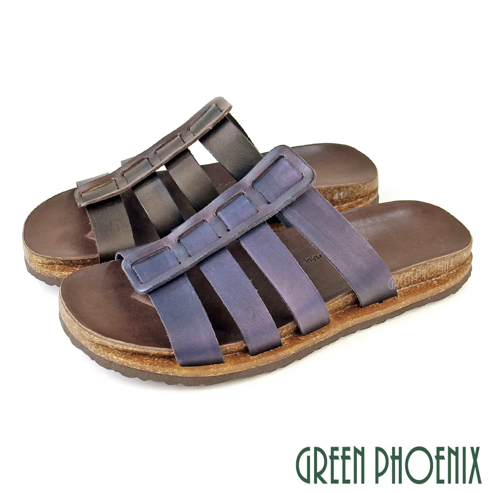 【GREEN PHOENIX】鏤空剪裁純手工加厚全牛皮平底拖鞋-男款 T36-11334 歷史價格詳細信息