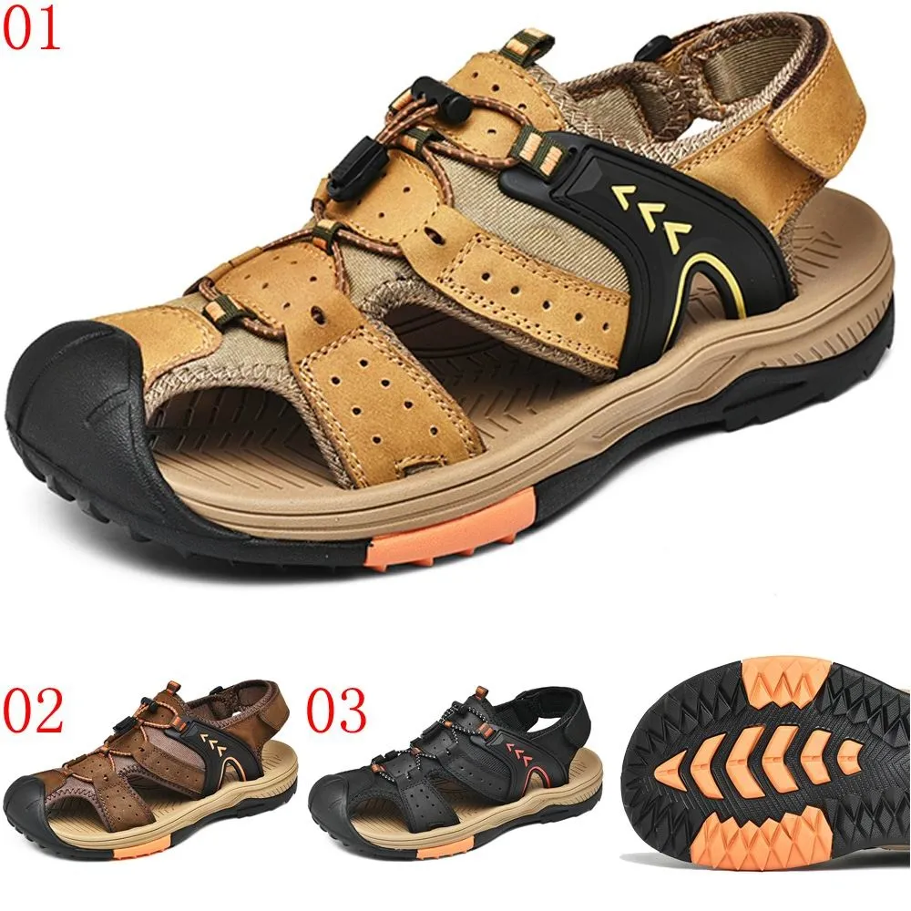 夏季包頭男涼鞋頭層牛皮沙灘鞋男戶外防滑軟底大碼 歷史價格詳細信息