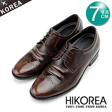 【HIKOREA韓國皮鞋】正韓空運。增高7cm質感亮面擦色漸層雕花尖頭皮鞋(8-9039/現+預) 歷史價格詳細信息