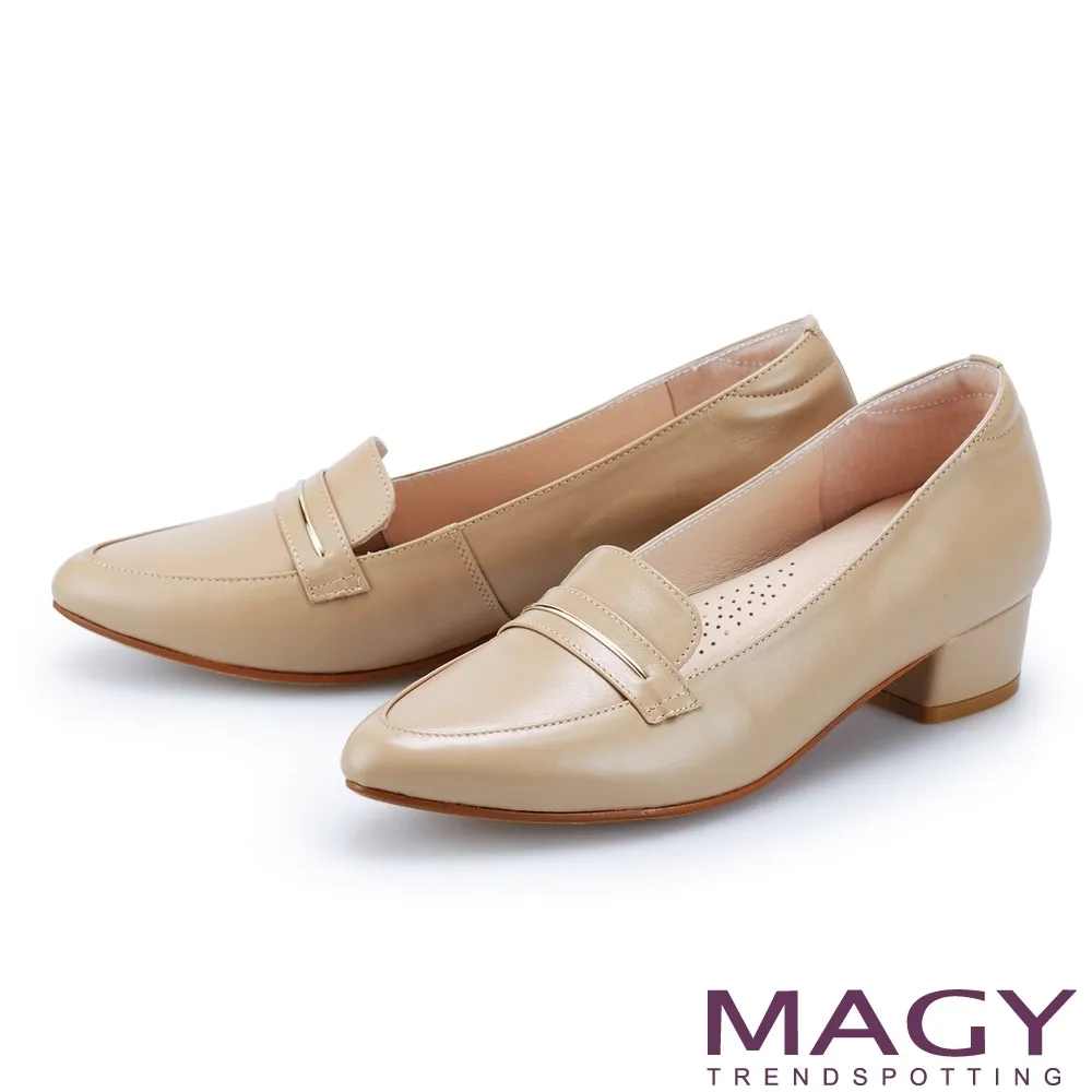 【MAGY】金屬飾條真皮樂福 女 粗低跟鞋(可可) 歷史價格詳細信息